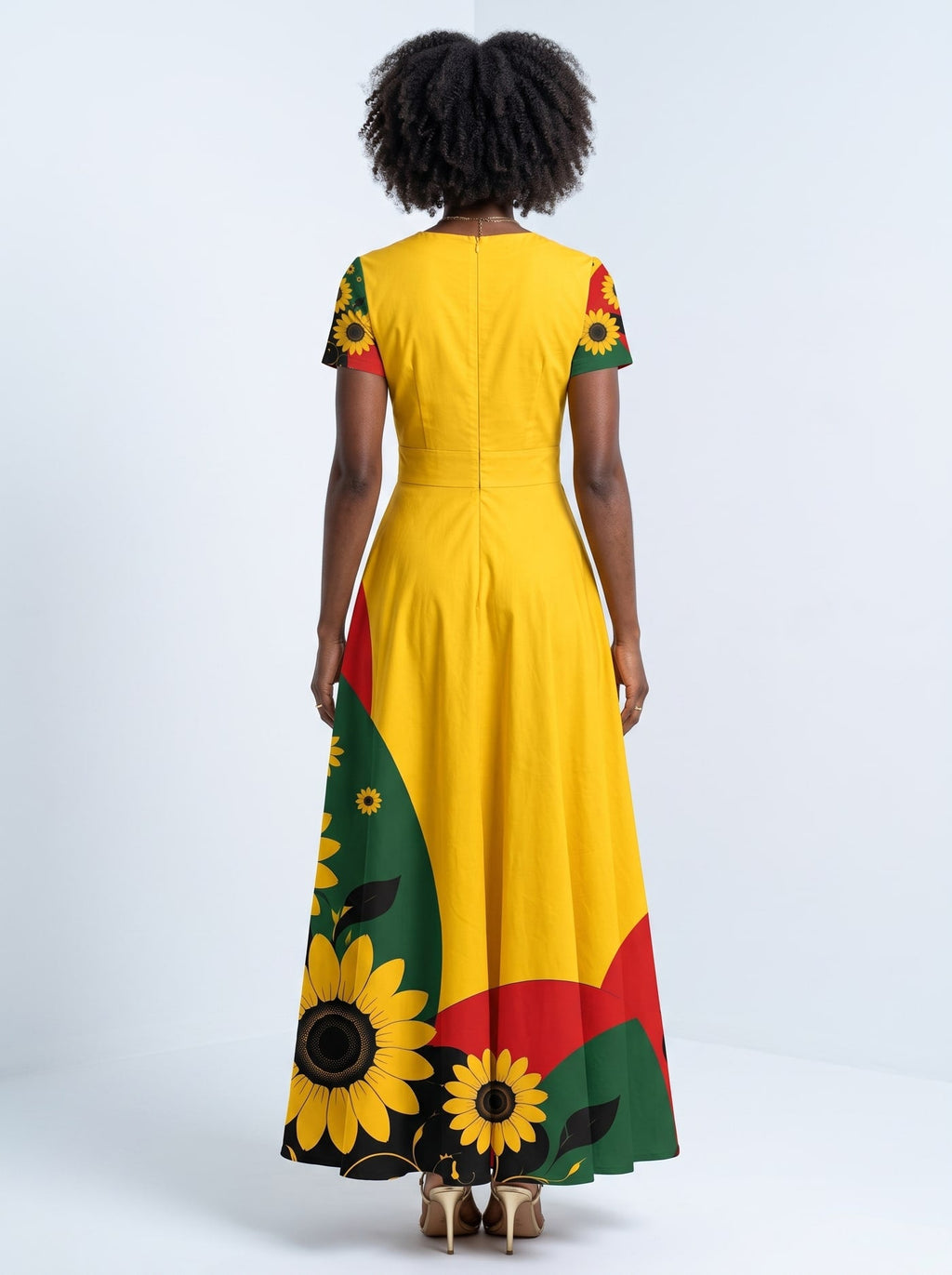 'August Queen Sunflower' Short Sleeve Maxi Dress