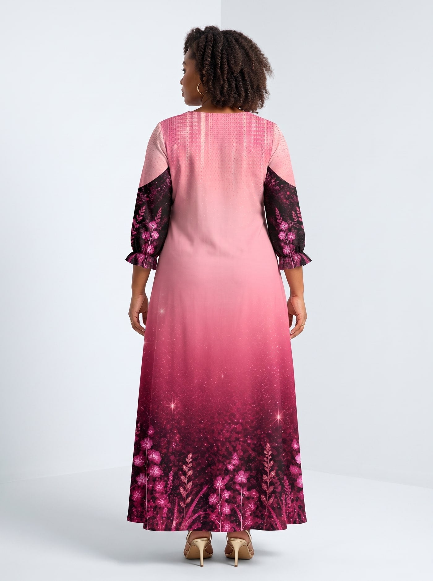 'August Queen Pink' Long Sleeve Maxi Dress