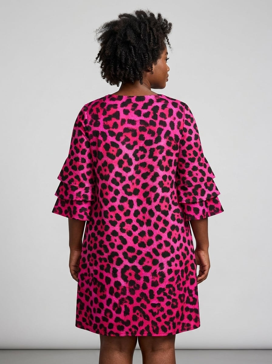 'Unstoppable' Pink Leopard Stacked Ruffle Sleeve Dress