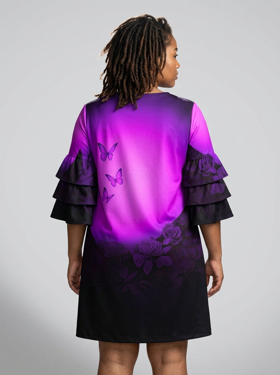 'Selah' Purple Stacked Ruffle Sleeve Dress