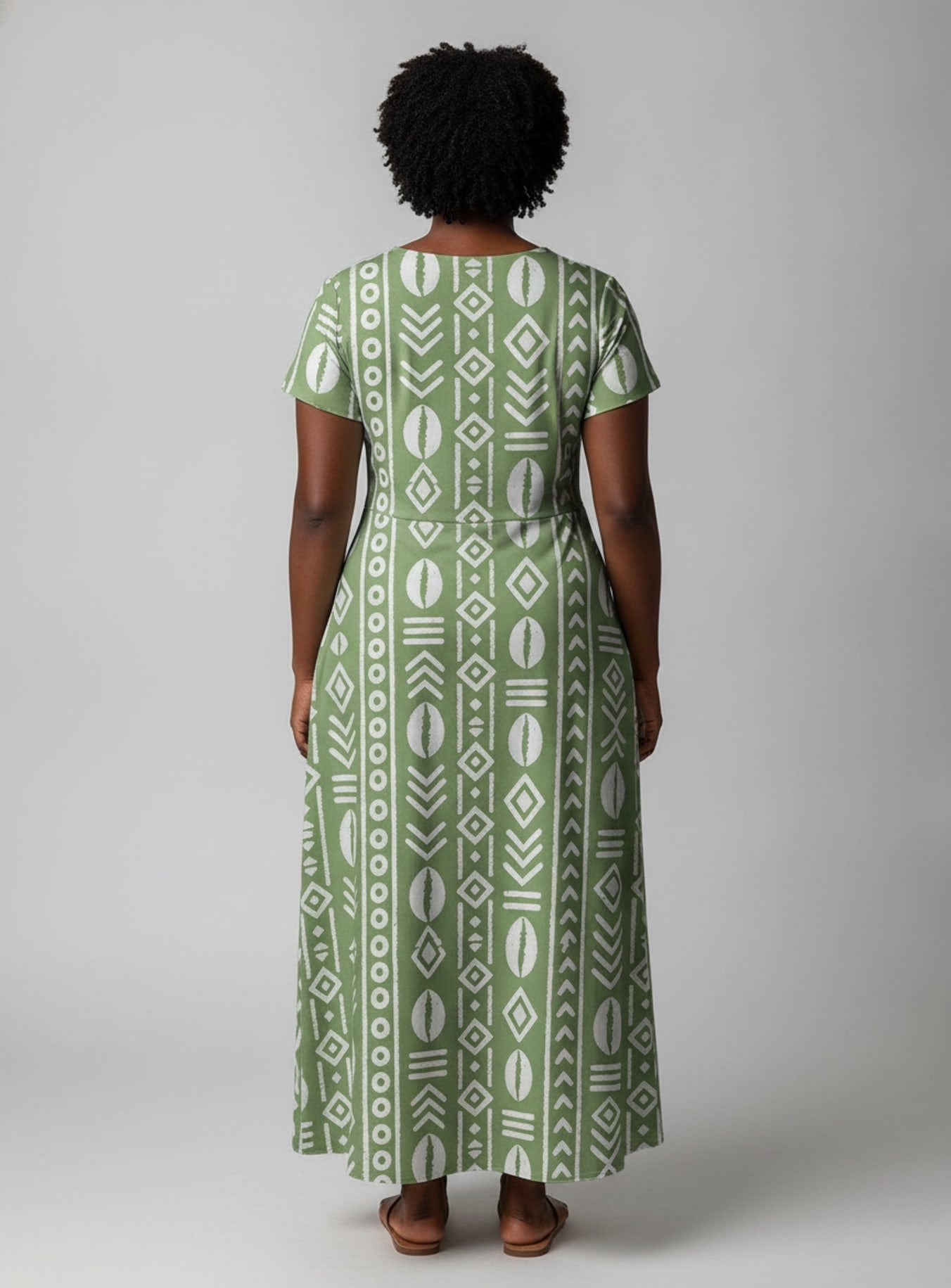 'Oshun Verde' Short Sleeve Maxi Dress