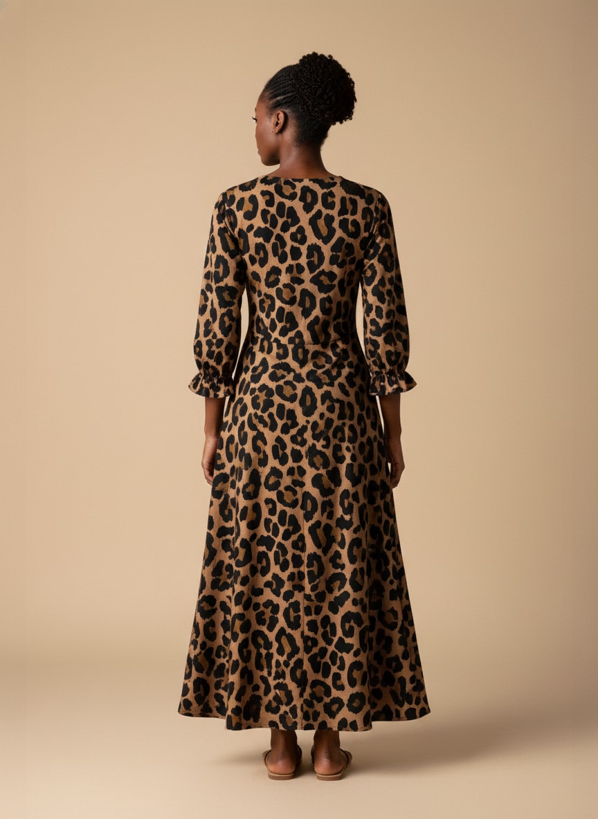 'Unstoppable' Brown Leopard Long Sleeve Maxi Dress
