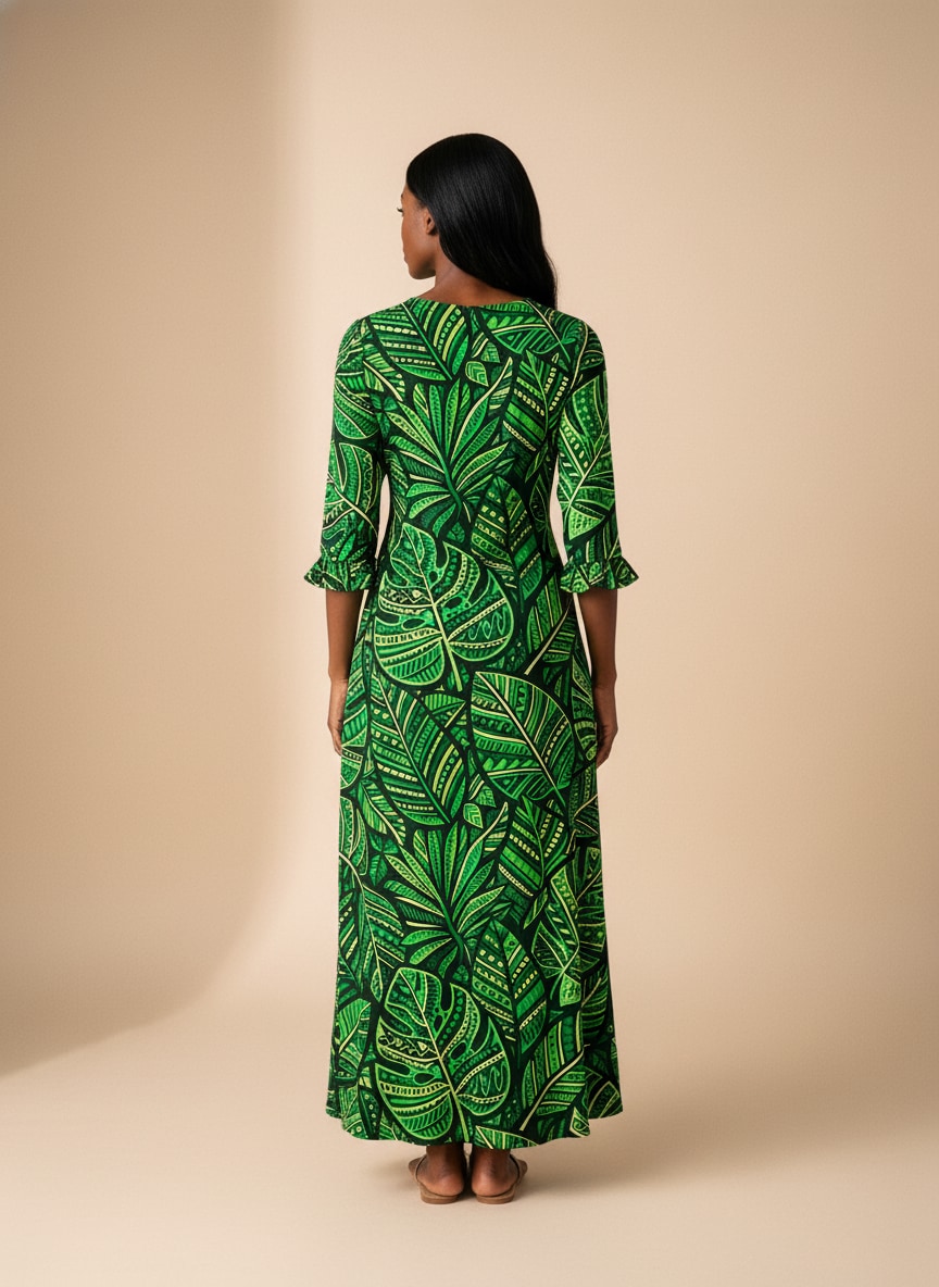 'Asili' Emerald Long Sleeve Maxi Dress