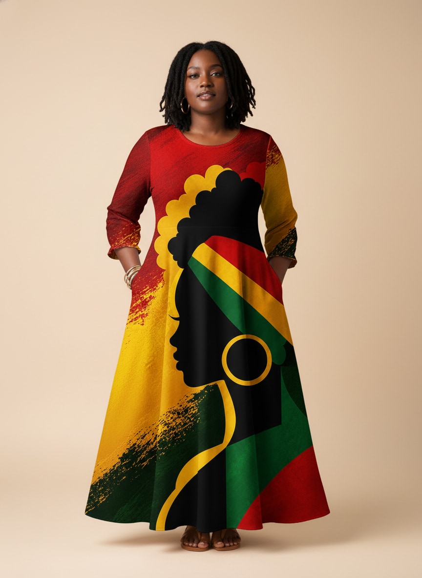 'Uhuru' Long Sleeve Maxi Dress