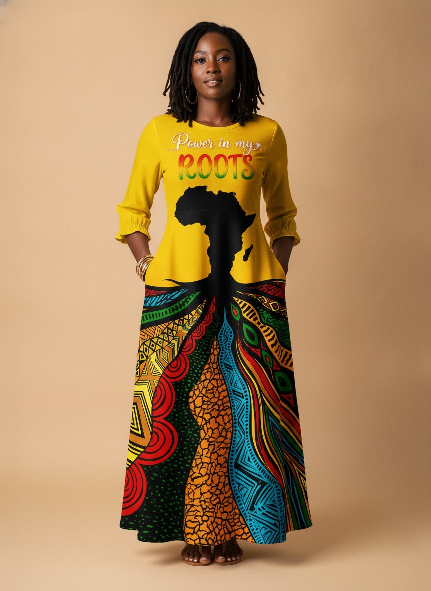 'Mzizi' Long Sleeve Maxi Dress