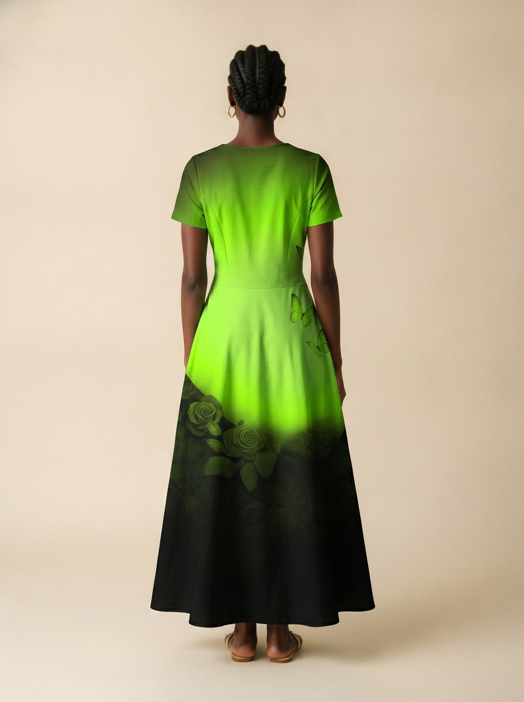 'Selah' Green' Short Sleeve Maxi Dress