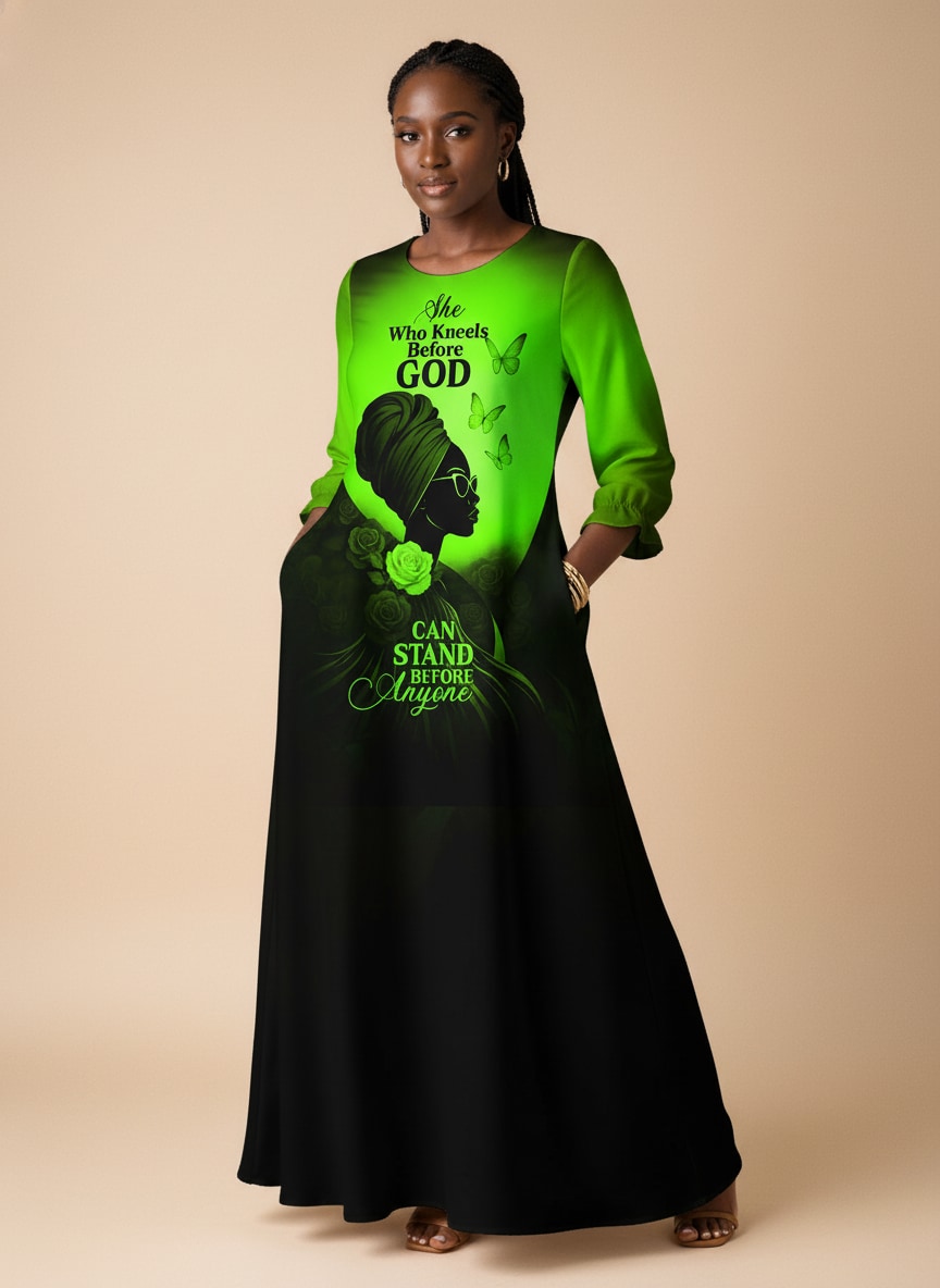'Selah' Green Long Sleeve Maxi Dress