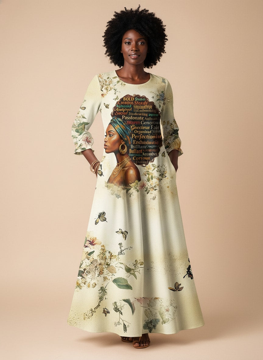 Gorgeous Black Queen Long Sleeve Maxi Dress