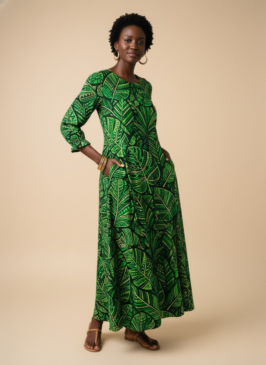 'Asili' Emerald Long Sleeve Maxi Dress