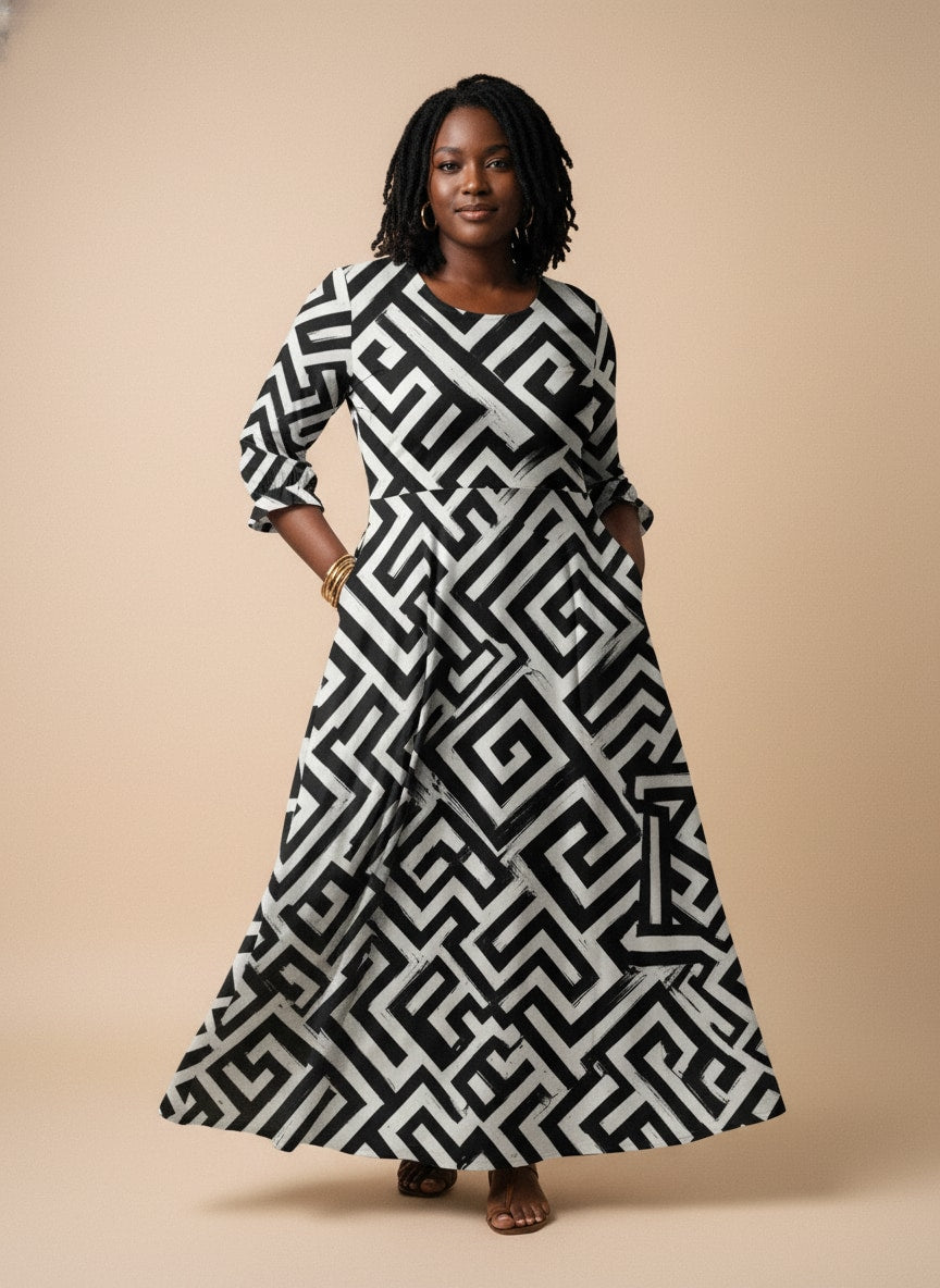 'Zamu' Long Sleeve Maxi Dress