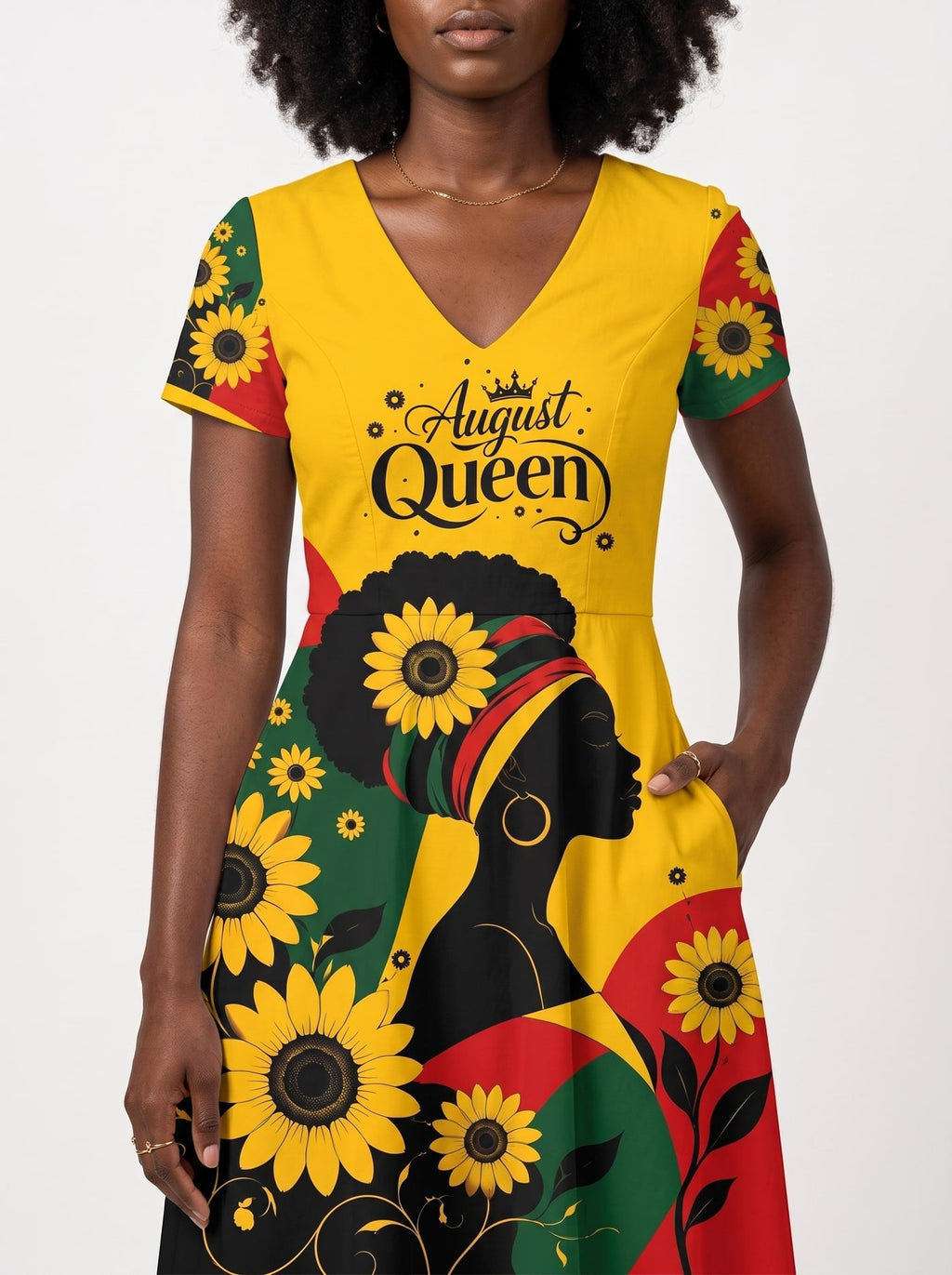 'August Queen Sunflower' Short Sleeve Maxi Dress