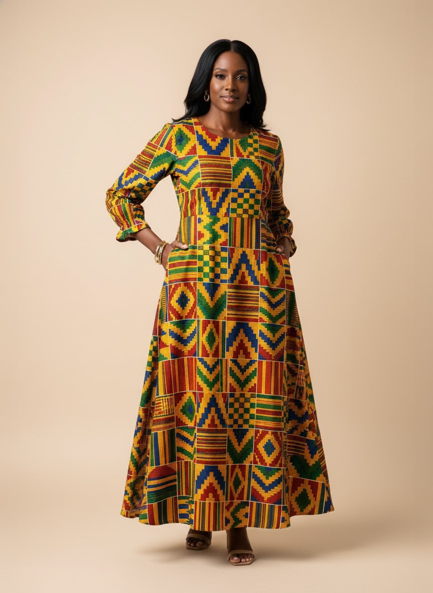 'Kumasi' Long Sleeve Maxi Dress