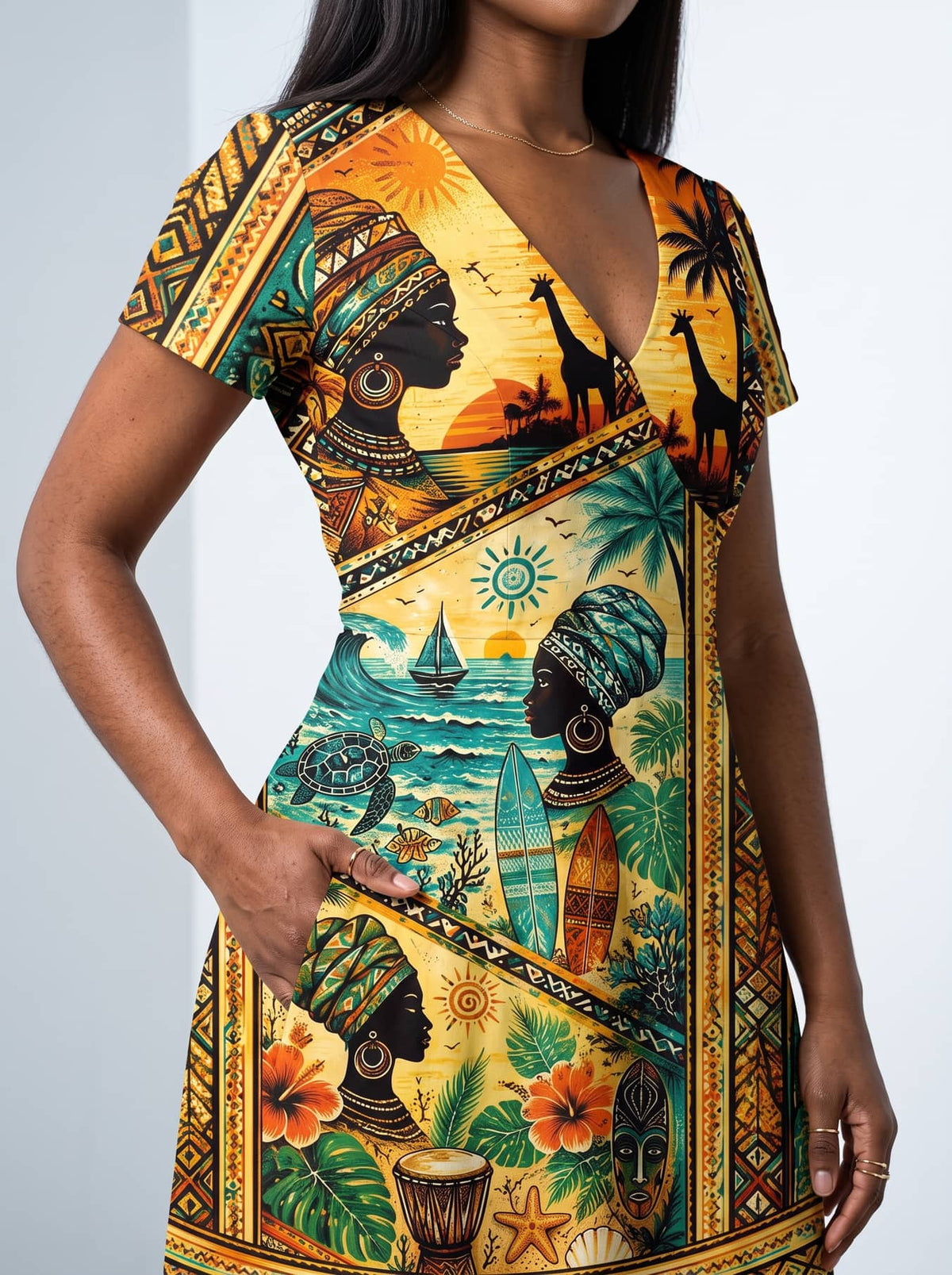 'Safari' Short Sleeve Maxi Dress