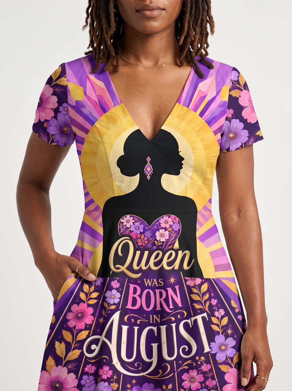 'August Queen Purple Bloom' Short Sleeve Maxi Dress