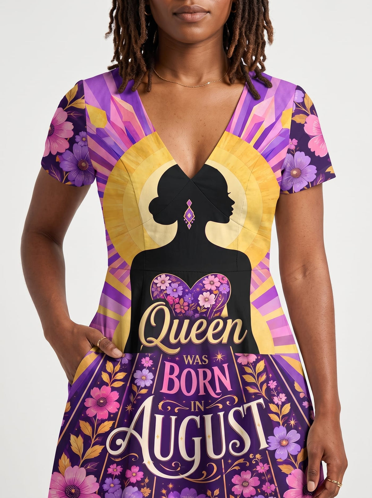 'August Queen Purple Bloom' Short Sleeve Maxi Dress