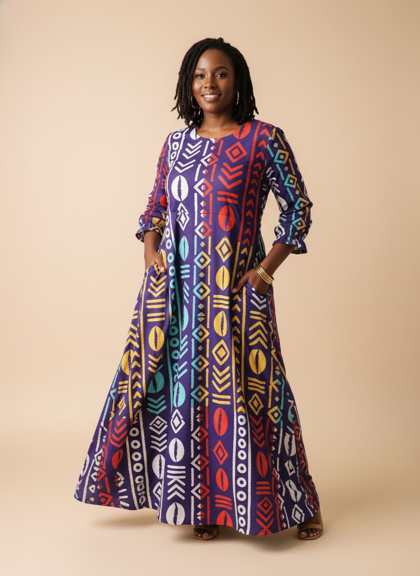 'Oshun Zamani' Long Sleeve Maxi Dress