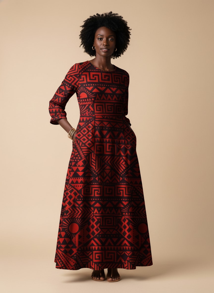 'Shaka' Burgundy Long Sleeve Maxi Dress
