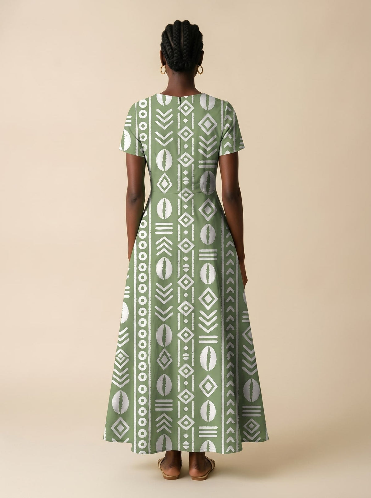 'Oshun Verde' Short Sleeve Maxi Dress