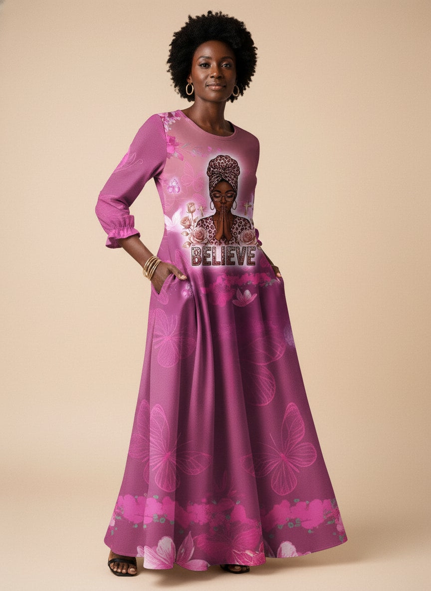 'Imani' Wild Rose Long Sleeve Maxi Dress