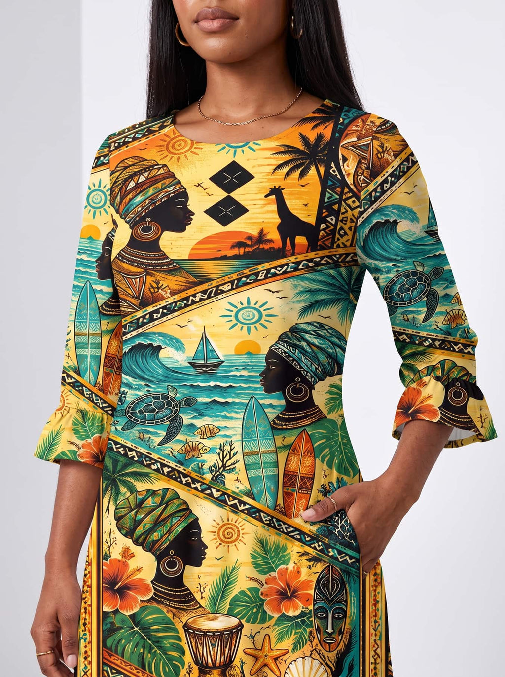 'Safari' Long Sleeve Maxi Dress