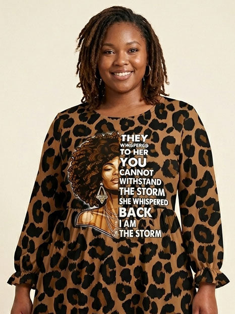 'Unstoppable' Brown Leopard Long Sleeve Maxi Dress