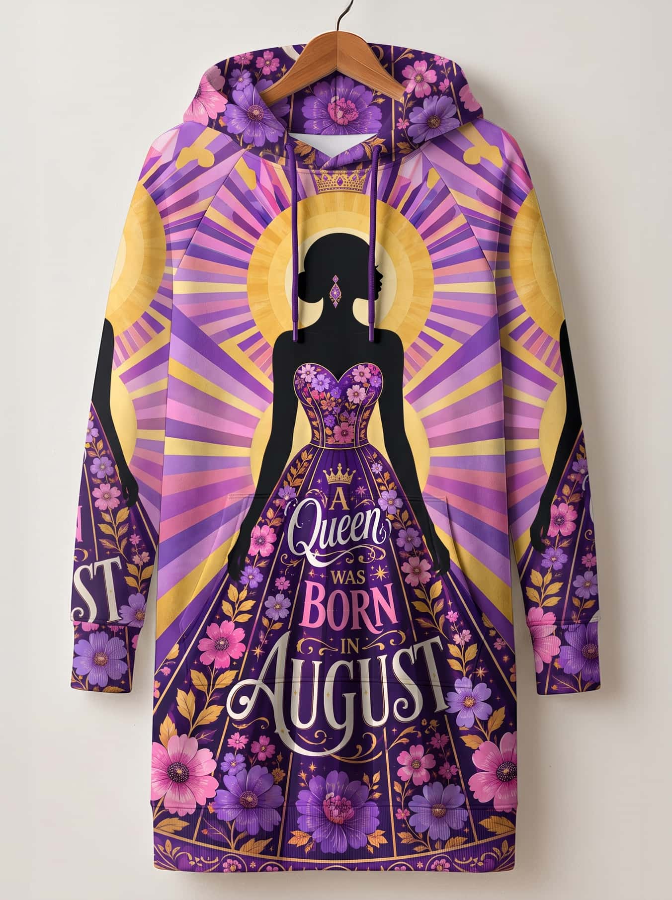'August Queen Purple Bloom' Hoodie Dress