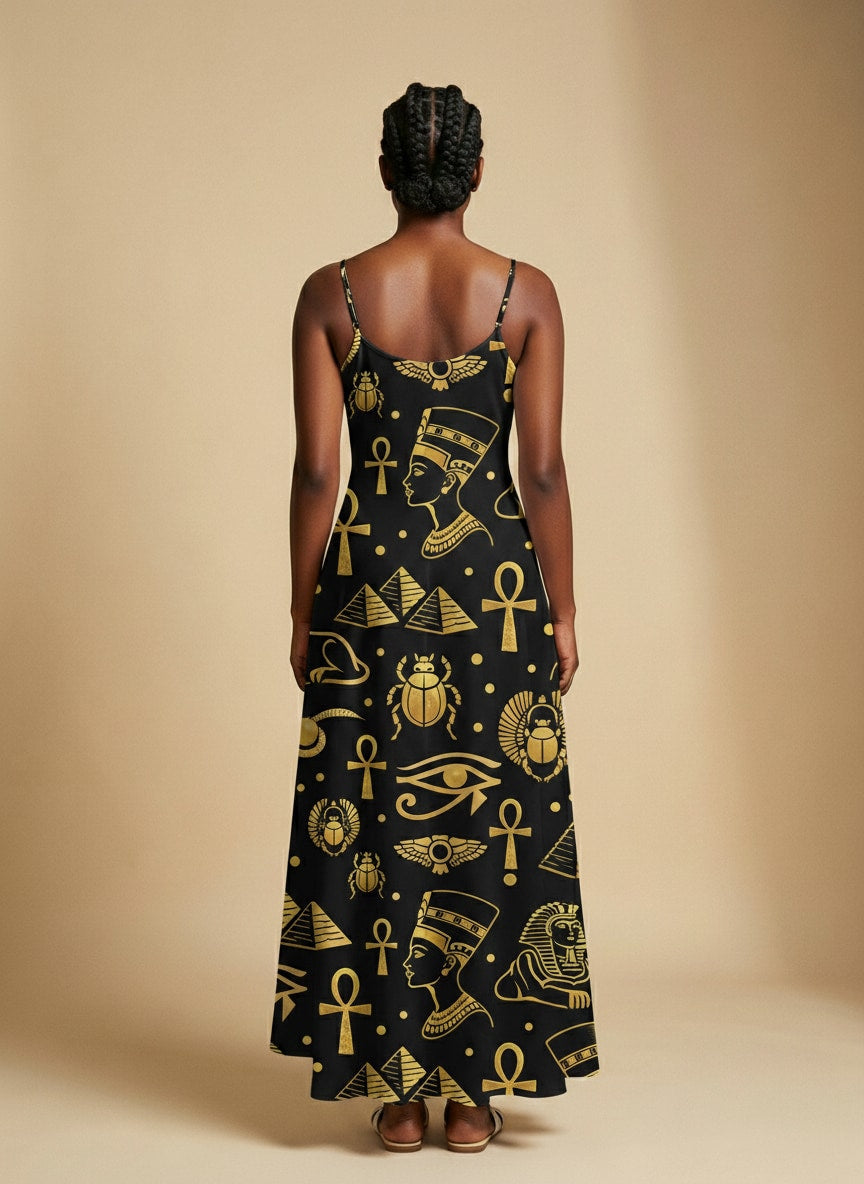 'Nefertiti' Black Gold Maxi Dress