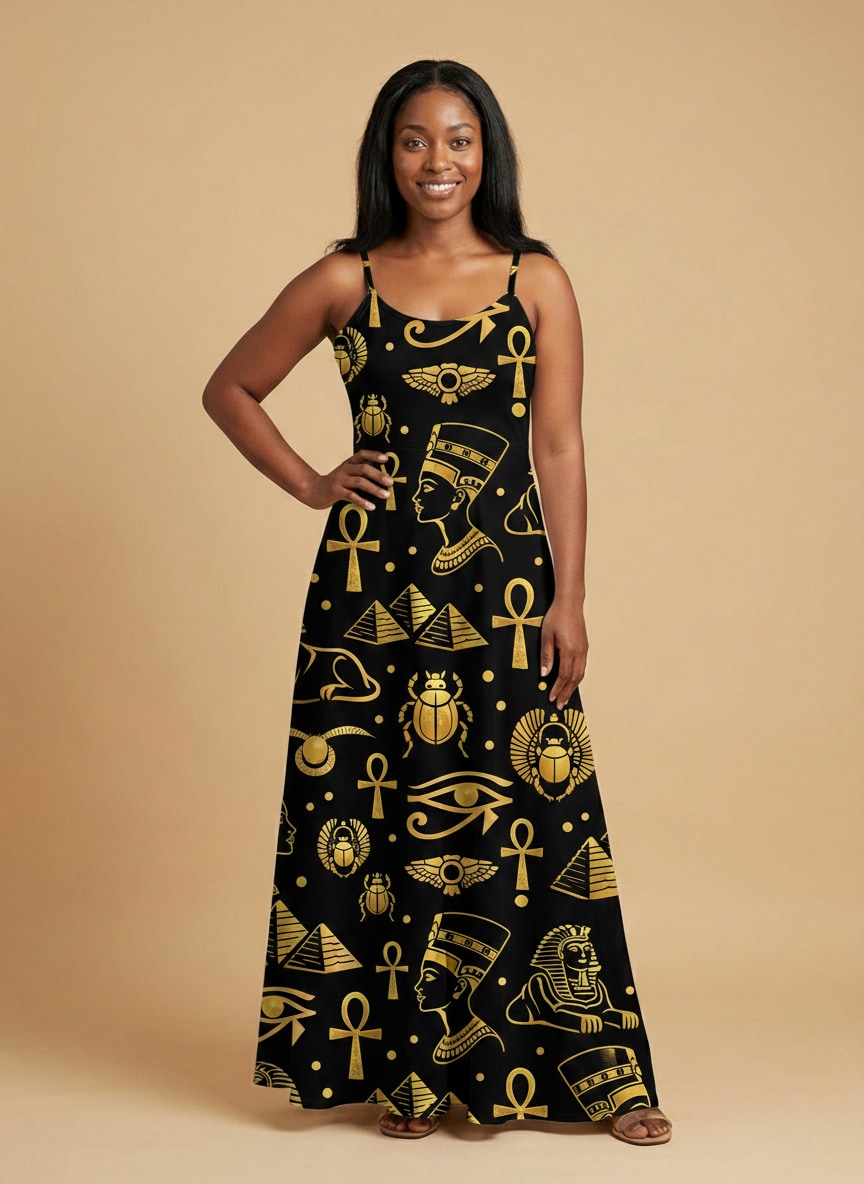 'Nefertiti' Black Gold Maxi Dress