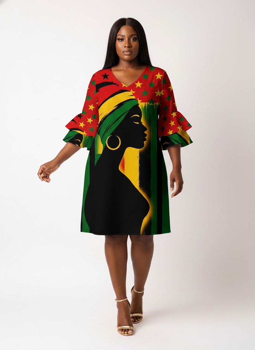 'Kwanza' Stacked Ruffle Sleeve Dress