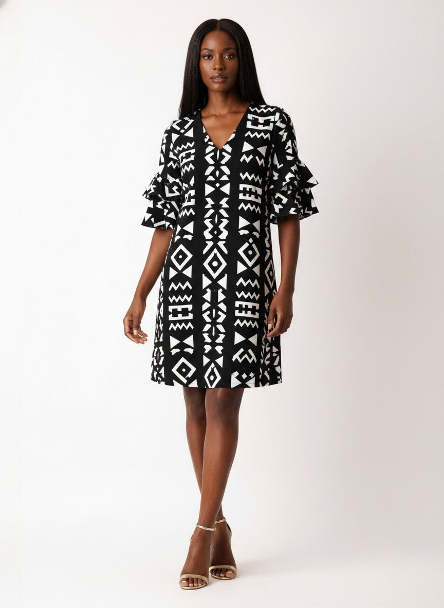 'Kuba' Stacked Ruffle Sleeve Dress