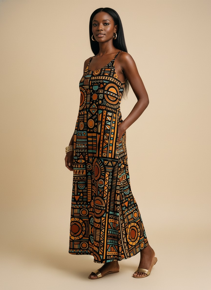 'Afrocentric Pattern Maxi Dress'