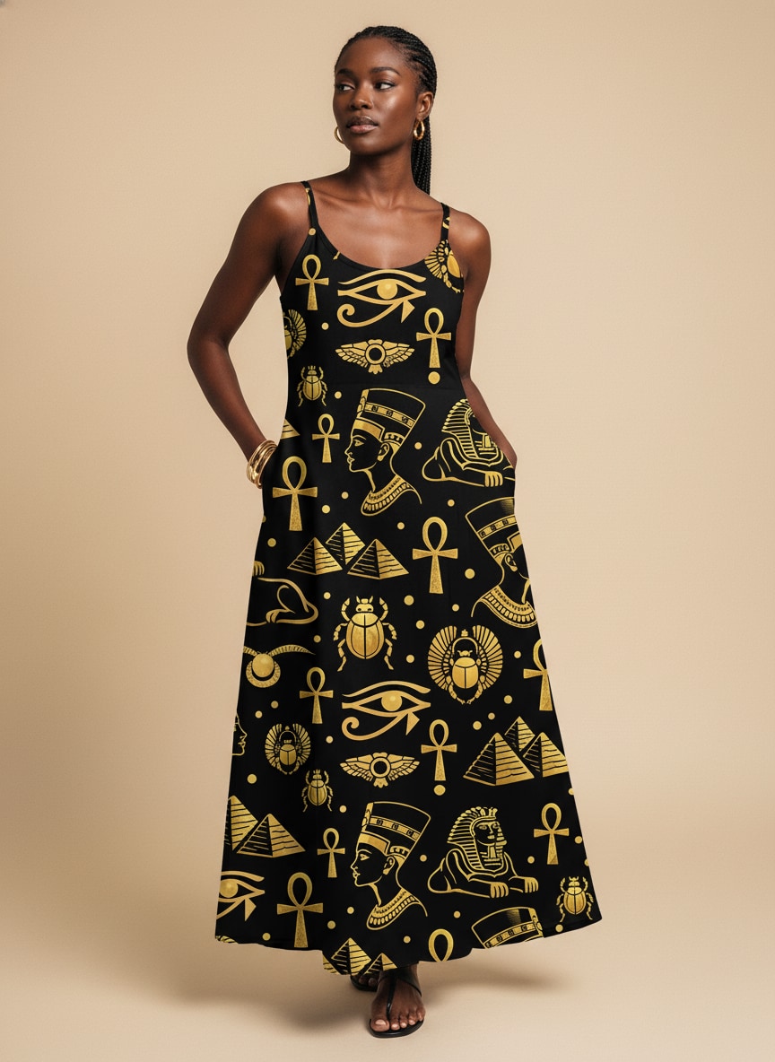 'Nefertiti' Black Gold Maxi Dress