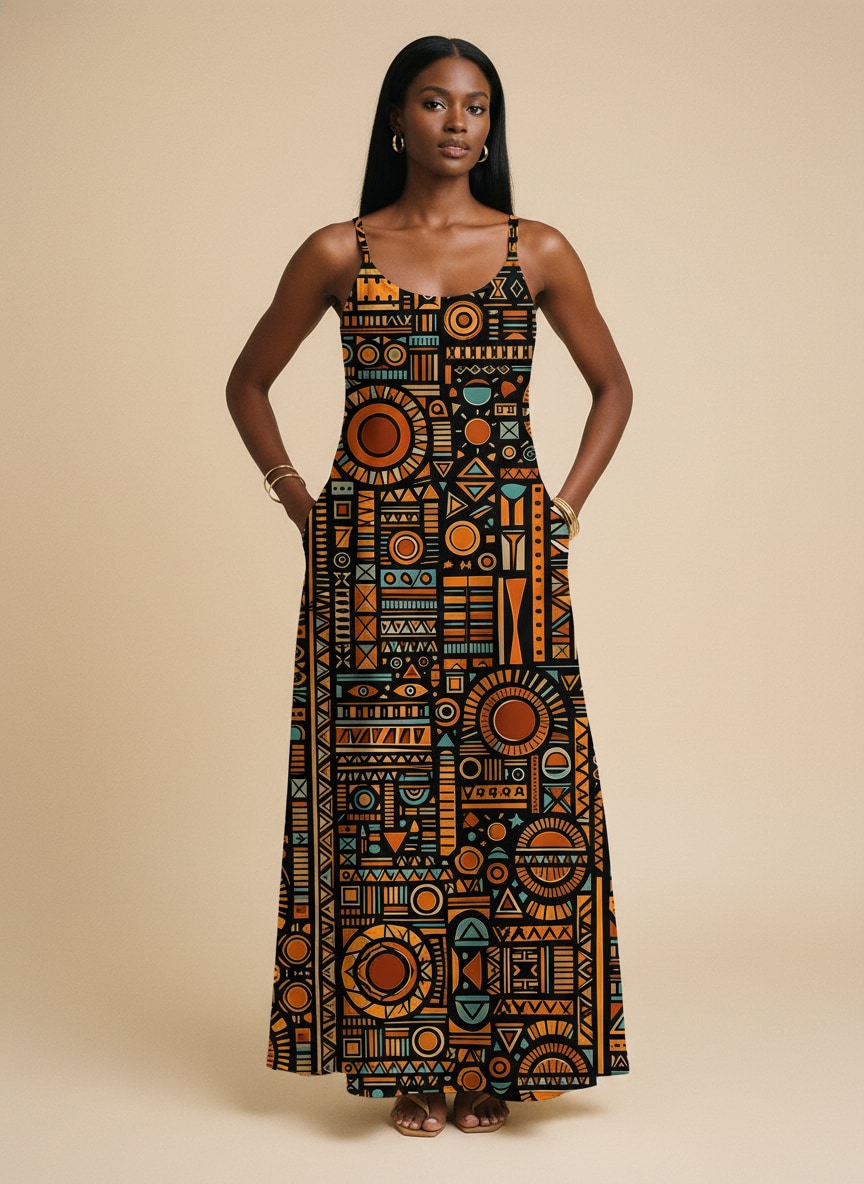 'Afrocentric Pattern Maxi Dress'