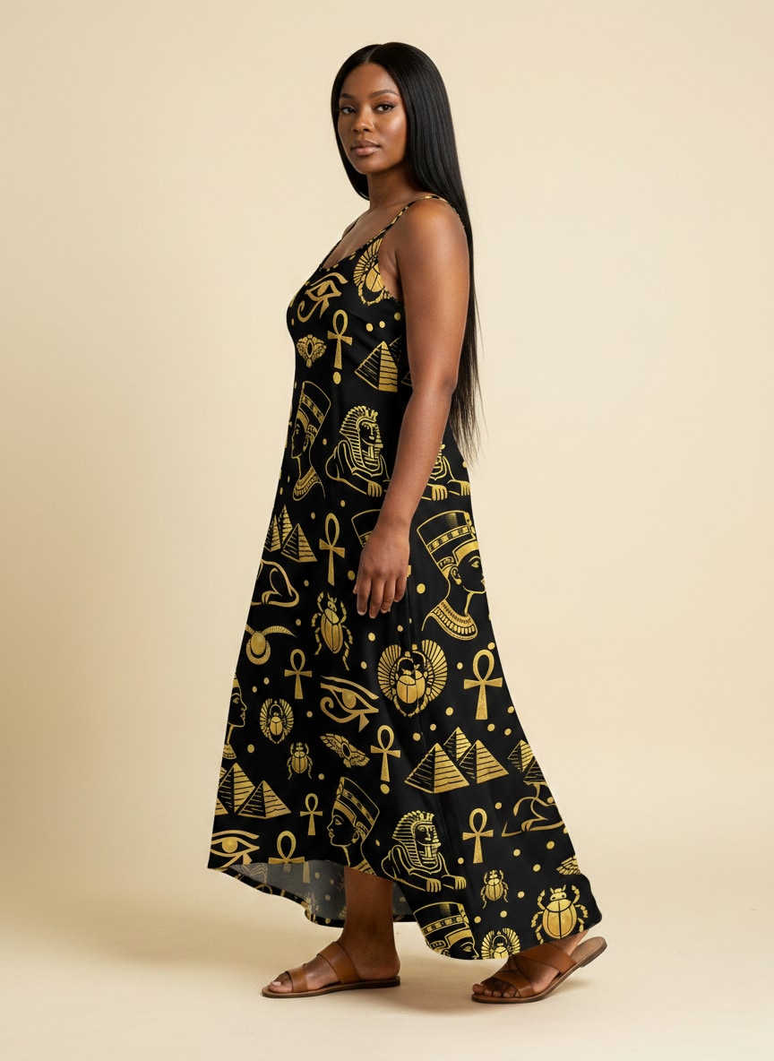 'Nefertiti' Black Gold Maxi Dress