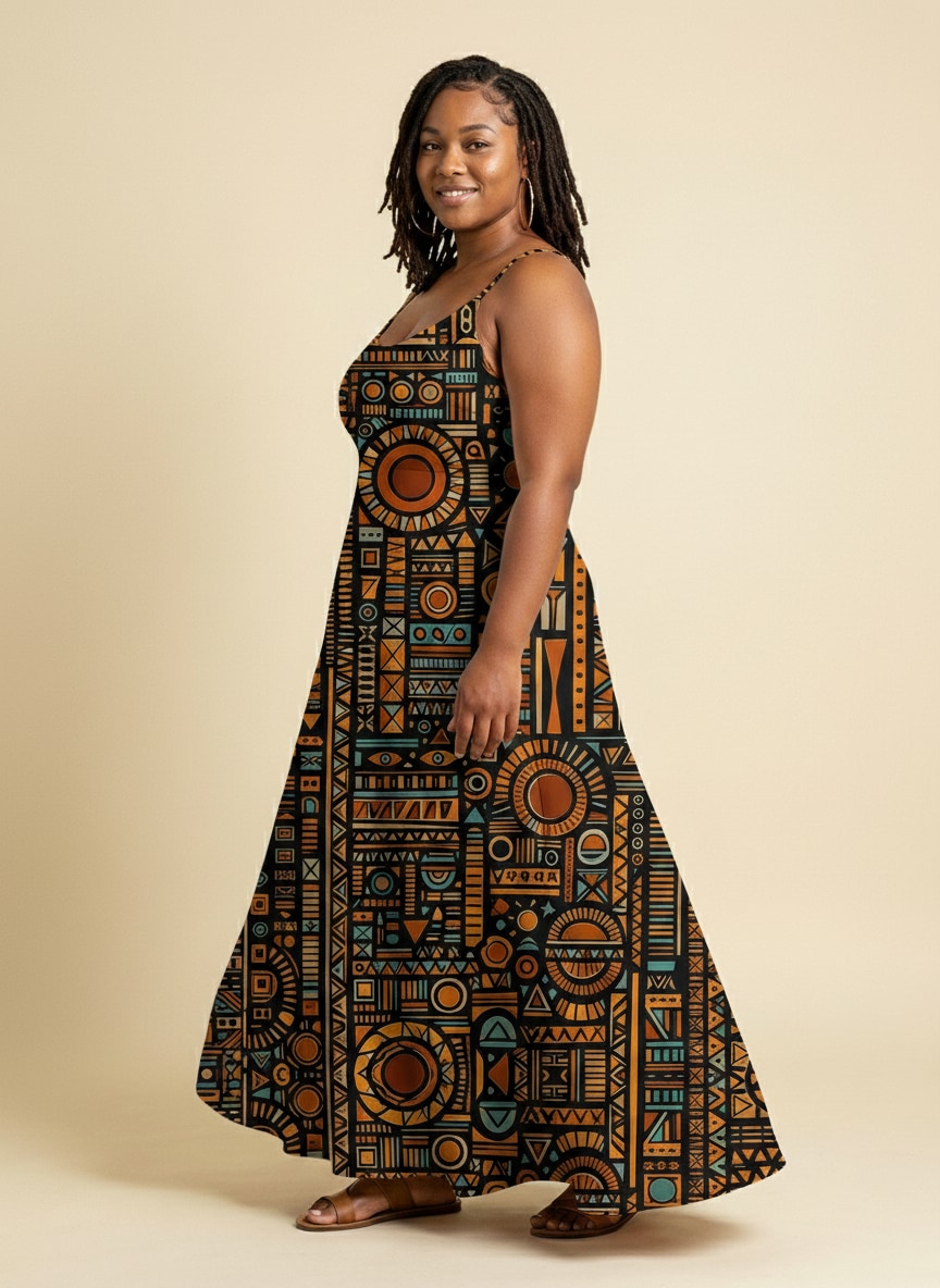 'Afrocentric Pattern Maxi Dress'