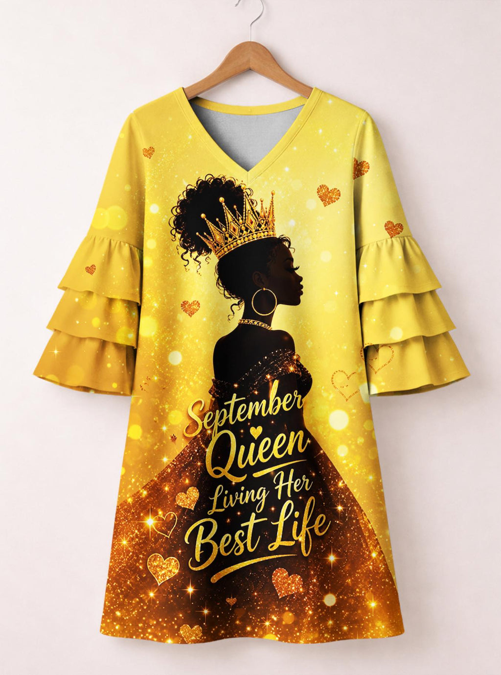 'September Best Life' Stacked Ruffle Sleeve Dress