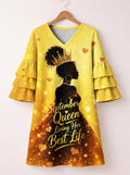 'September Best Life' Stacked Ruffle Sleeve Dress