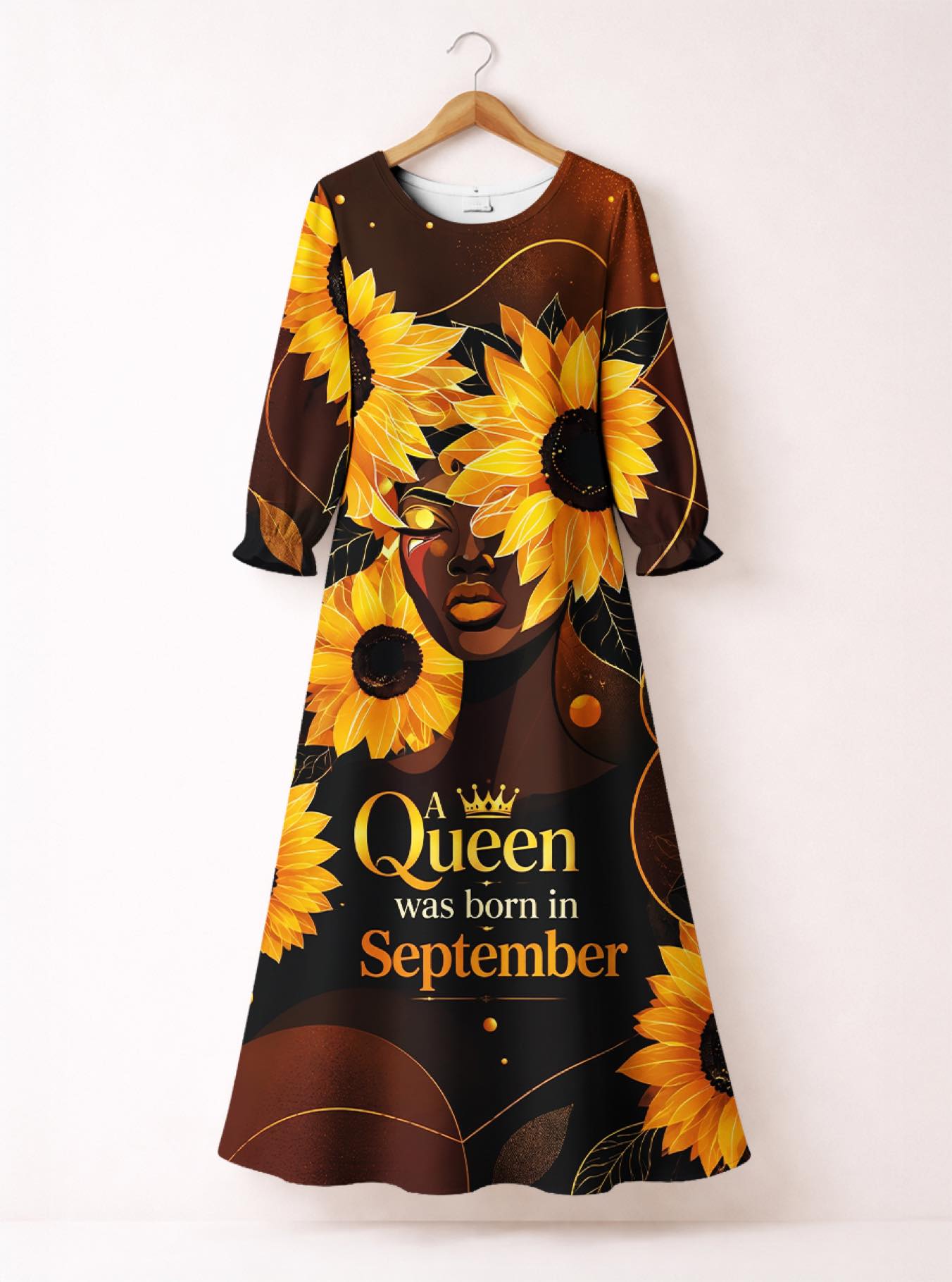 'September Born Queen' Long Sleeve Maxi Dress