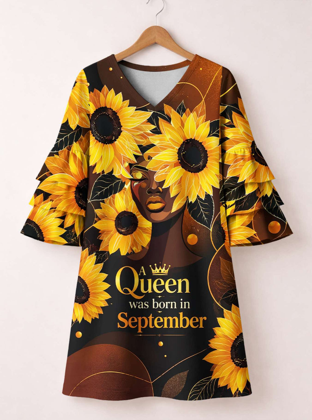 'September Born Queen' Stacked Ruffle Sleeve Dress